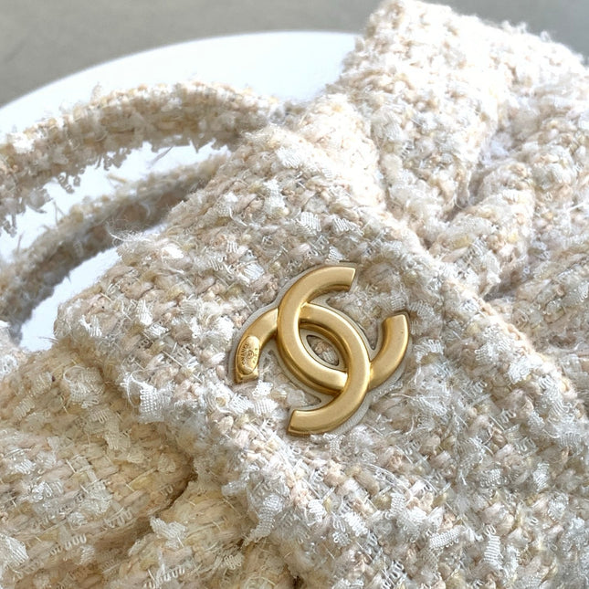 CHANEL 25S BOW BAG 26 IN CREAM WHITE TWEED WITH GOLD HARDWARE