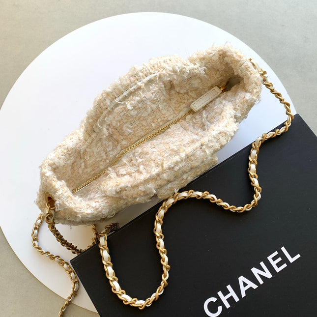 CHANEL 25S BOW BAG 26 IN CREAM WHITE TWEED WITH GOLD HARDWARE