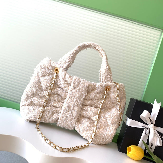 CHANEL 25S BOW BAG 38 IN CREAM WHITE TWEED WITH GOLD HARDWARE