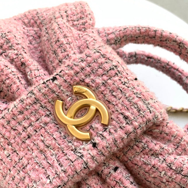 CHANEL 25S BOW BAG 26 IN PINK TWEED WITH GOLD HARDWARE