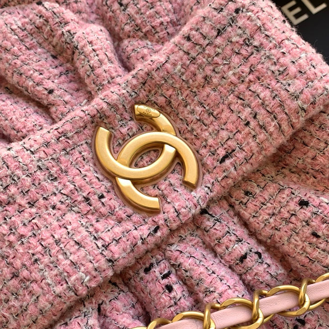 CHANEL 25S BOW BAG 38 IN PINK TWEED WITH GOLD HARDWARE