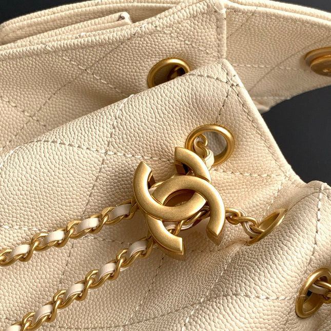 CHANEL 25S HOBO BAG 22 IN LIGHT BEIGE CAVIAR LEATHER WITH GOLD HARDWARE