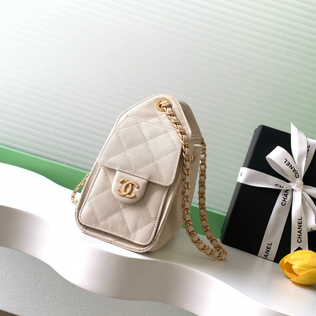 CHANEL 25S HOBO BAG 22 IN LIGHT BEIGE CAVIAR LEATHER WITH GOLD HARDWARE