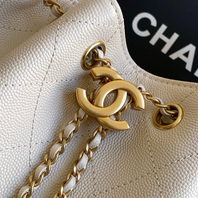 CHANEL 25S HOBO BAG 30 IN LIGHT BEIGE CAVIAR LEATHER WITH GOLD HARDWARE