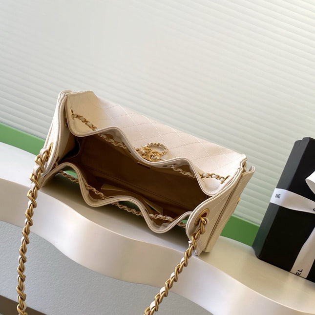 CHANEL 25S HOBO BAG 30 IN LIGHT BEIGE CAVIAR LEATHER WITH GOLD HARDWARE