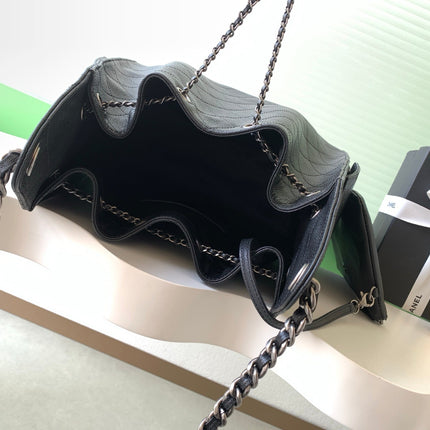 CHANEL 26S HOBO BAG 40 IN BLACK CAVIAR CALFSKIN DARK SILVER HARDWARE