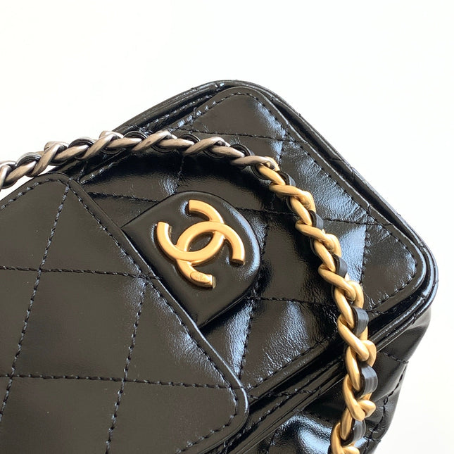 CHANEL 25S HOBO BAG 22 IN BLACK GLOSSY CALFSKIN WITH GOLD HARDWARE