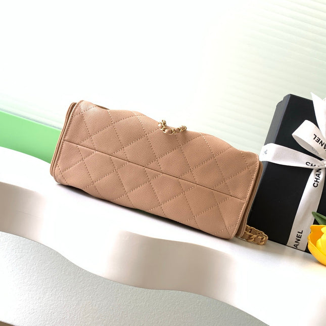 CHANEL 25S HOBO BAG 22 IN BEIGE BROWN CAVIAR LEATHER WITH GOLD HARDWARE
