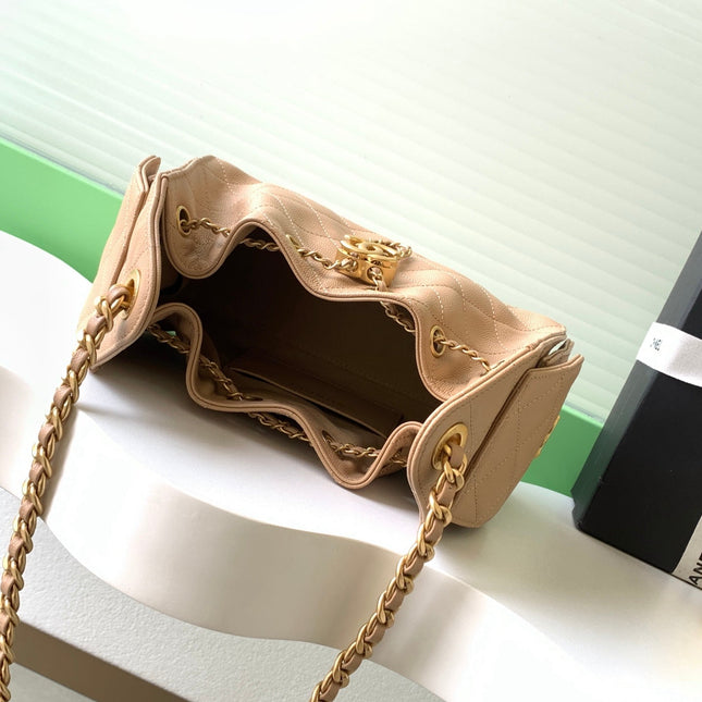 CHANEL 25S HOBO BAG 22 IN BEIGE BROWN CAVIAR LEATHER WITH GOLD HARDWARE