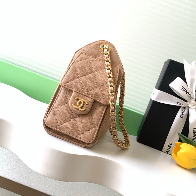 CHANEL 25S HOBO BAG 22 IN BEIGE BROWN CAVIAR LEATHER WITH GOLD HARDWARE