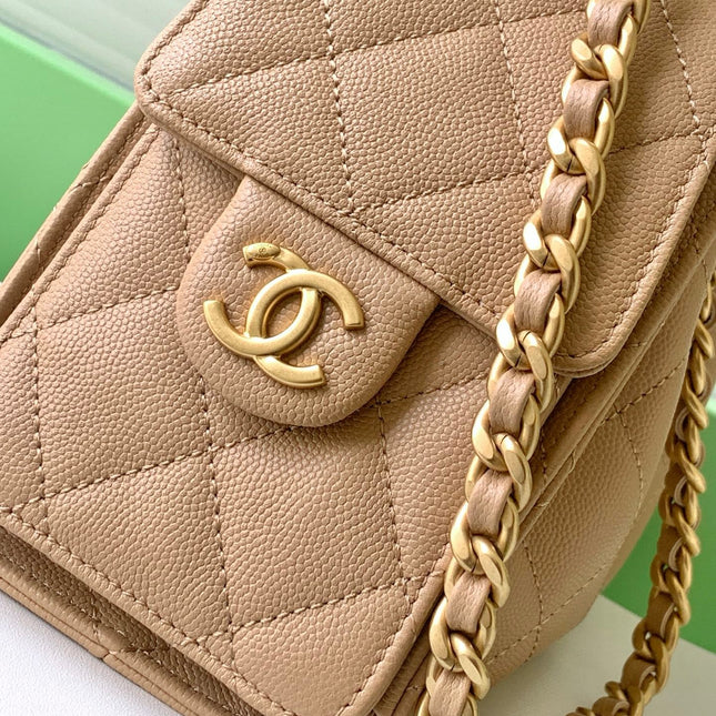 CHANEL 25S HOBO BAG 22 IN BEIGE BROWN CAVIAR LEATHER WITH GOLD HARDWARE