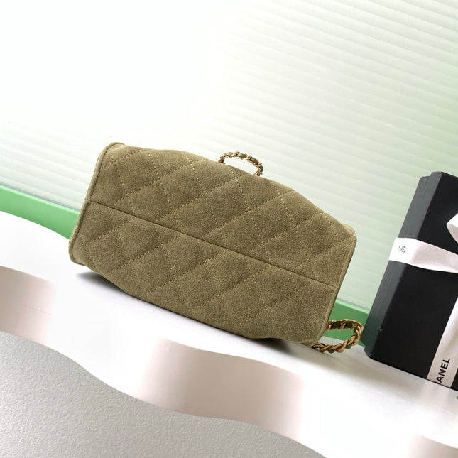 CHANEL 25S HOBO BAG 22 IN MOSS GREEN SUEDE WITH GOLD HARDWARE