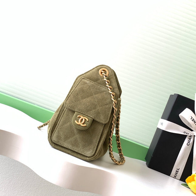 CHANEL 25S HOBO BAG 22 IN MOSS GREEN SUEDE WITH GOLD HARDWARE