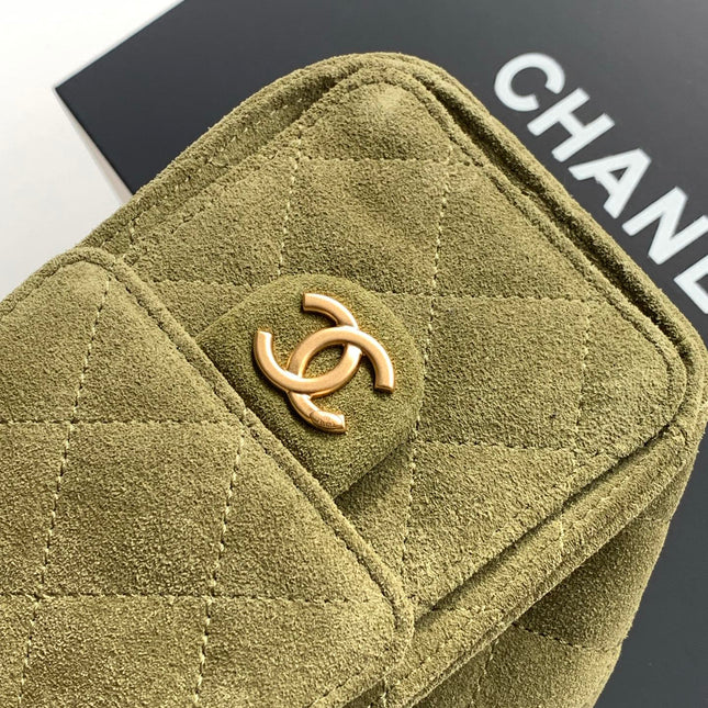 CHANEL 25S HOBO BAG 22 IN MOSS GREEN SUEDE WITH GOLD HARDWARE