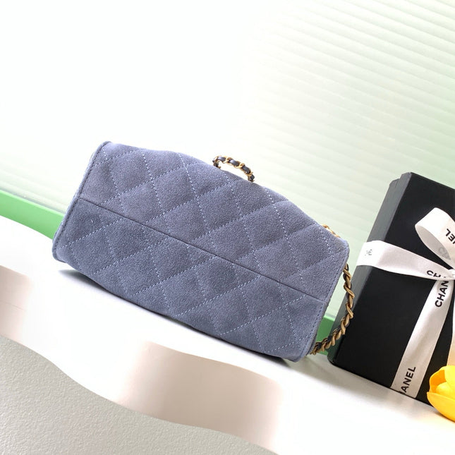 CHANEL 25S HOBO BAG 22 IN BLUE GRAY SUEDE WITH GOLD HARDWARE