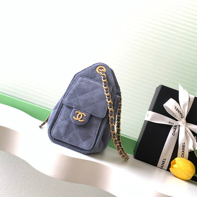 CHANEL 25S HOBO BAG 22 IN BLUE GRAY SUEDE WITH GOLD HARDWARE
