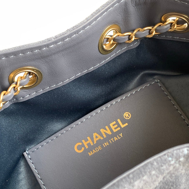 CHANEL 25S HOBO BAG 22 IN BLUE GRAY SUEDE WITH GOLD HARDWARE