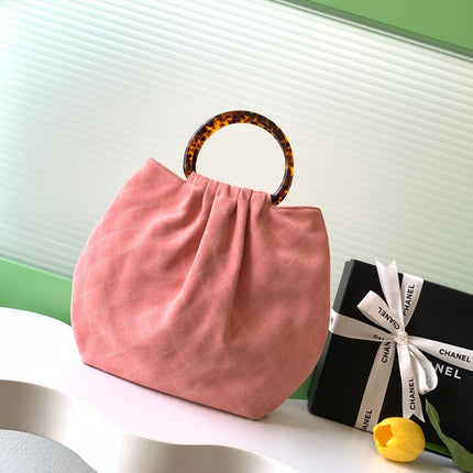CHANEL 26S HAND BAG LARGE 32 IN PINK SUEDE GOLD HARDWARE