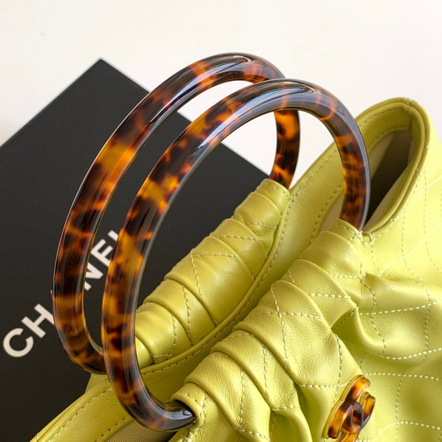 CHANEL 26S HAND BAG 32 IN LIME YELLOW LAMBSKIN GOLD HARDWARE