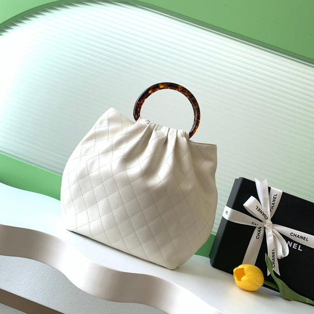 CHANEL 26S HAND BAG 32 IN IVORY WHITE LAMBSKIN GOLD HARDWARE