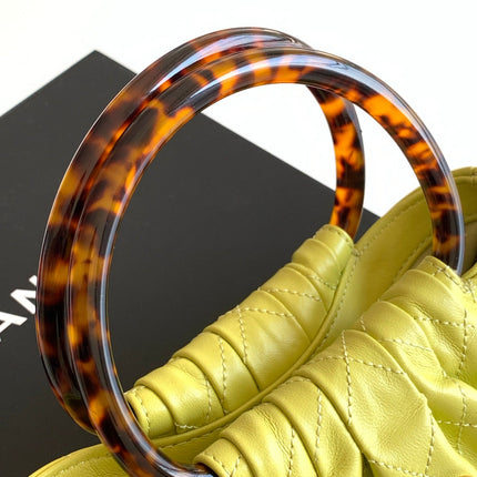 CHANEL 26S HAND BAG MEDIUM 24 IN LIME YELLOW LAMBSKIN GOLD HARDWARE