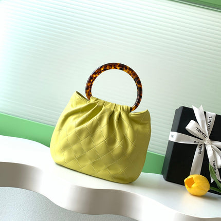 CHANEL 26S HAND BAG MEDIUM 24 IN LIME YELLOW LAMBSKIN GOLD HARDWARE