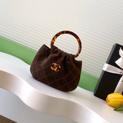 CHANEL 26S HAND BAG 12 IN DARK BROWN SUEDE GOLD HARDWARE