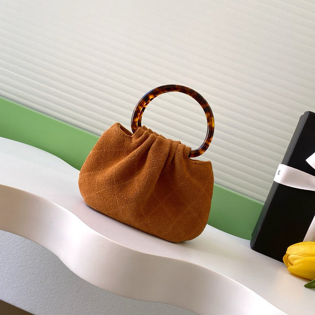 CHANEL 26S HAND BAG 12 IN CARAMEL BROWN SUEDE GOLD HARDWARE