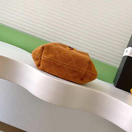 CHANEL 26S HAND BAG 12 IN CARAMEL BROWN SUEDE GOLD HARDWARE