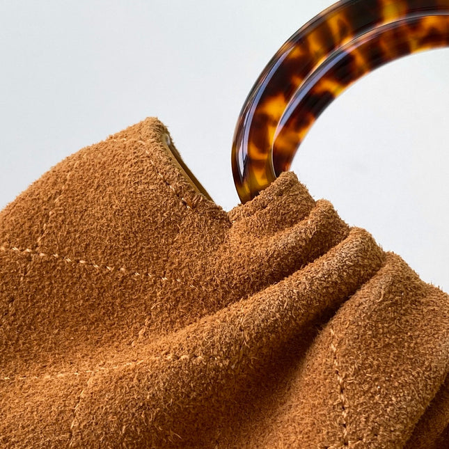 CHANEL 26S HAND BAG 12 IN CARAMEL BROWN SUEDE GOLD HARDWARE