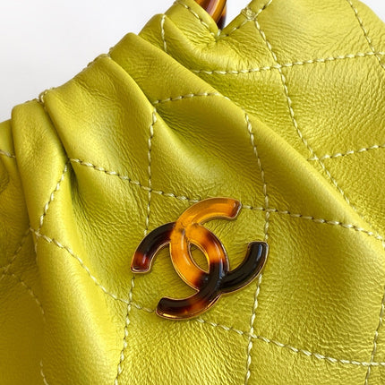 CHANEL 26S HAND BAG 12 IN LIME YELLOW LAMBSKIN GOLD HARDWARE
