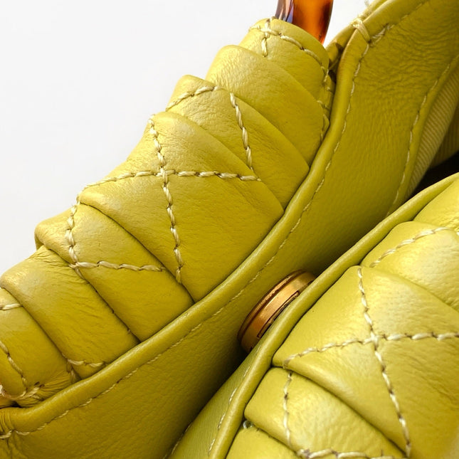 CHANEL 26S HAND BAG 12 IN LIME YELLOW LAMBSKIN GOLD HARDWARE