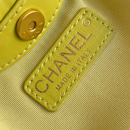 CHANEL 26S HAND BAG 12 IN LIME YELLOW LAMBSKIN GOLD HARDWARE