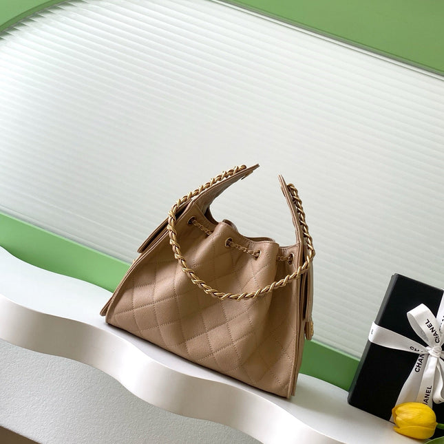 CHANEL 26S HOBO BAG 30 IN DARK BEIGE CAVIAR CALFSKIN GOLD HARDWARE