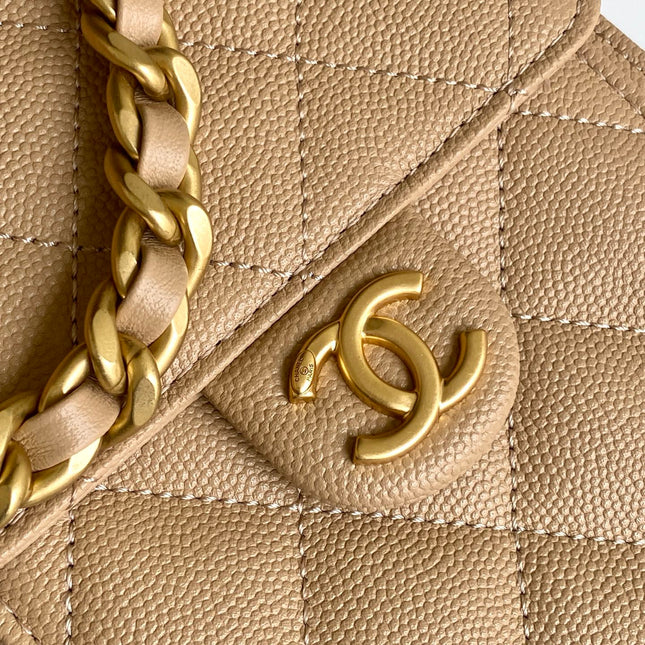 CHANEL 26S HOBO BAG 30 IN DARK BEIGE CAVIAR CALFSKIN GOLD HARDWARE