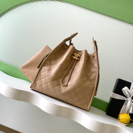 CHANEL 26S HOBO BAG 40 IN DARK BEIGE CAVIAR CALFSKIN GOLD HARDWARE