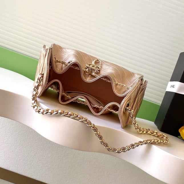 CHANEL 25S HOBO BAG 22 IN ROSE METALLIC CAVIAR