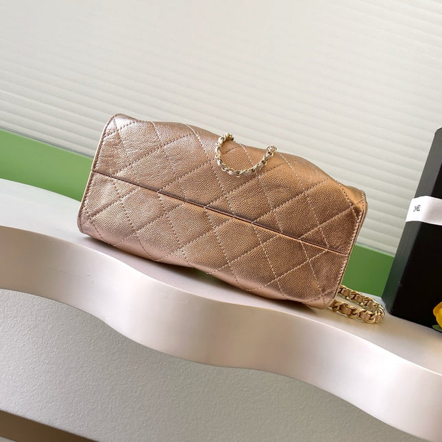 CHANEL 25S HOBO BAG 22 IN ROSE METALLIC CAVIAR