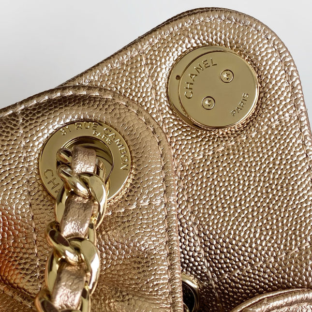 CHANEL 25S HOBO BAG 22 IN ROSE METALLIC CAVIAR
