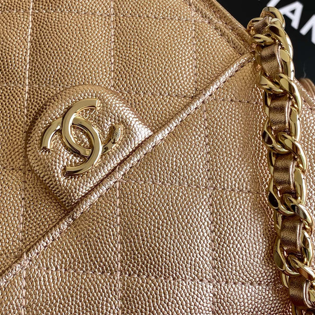 CHANEL 25S HOBO BAG 40 IN ROSE METALLIC CAVIAR