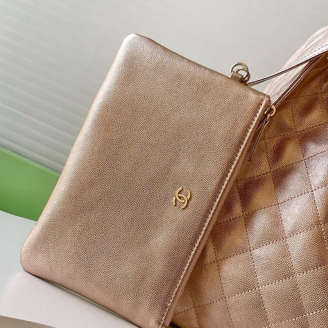 CHANEL 25S HOBO BAG 40 IN ROSE METALLIC CAVIAR