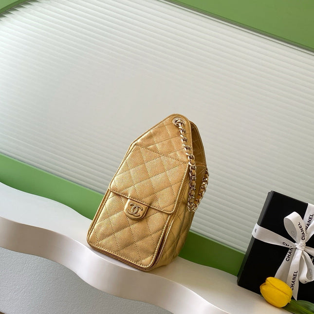 CHANEL 25S HOBO BAG 30 IN METALLIC GOLD CAVIAR LEATHER