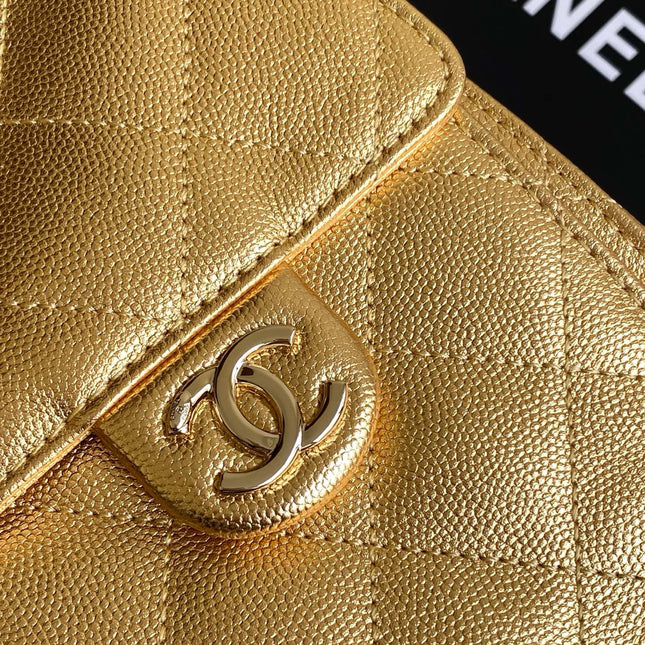 CHANEL 25S HOBO BAG 30 IN METALLIC GOLD CAVIAR LEATHER