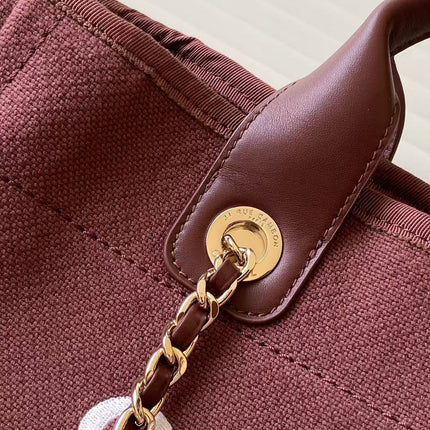 CHANEL 25S TOTE BAG 33 IN DARK RED CANVAS