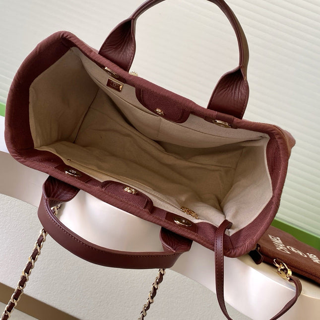 CHANEL 25S TOTE BAG 33 IN DARK RED CANVAS