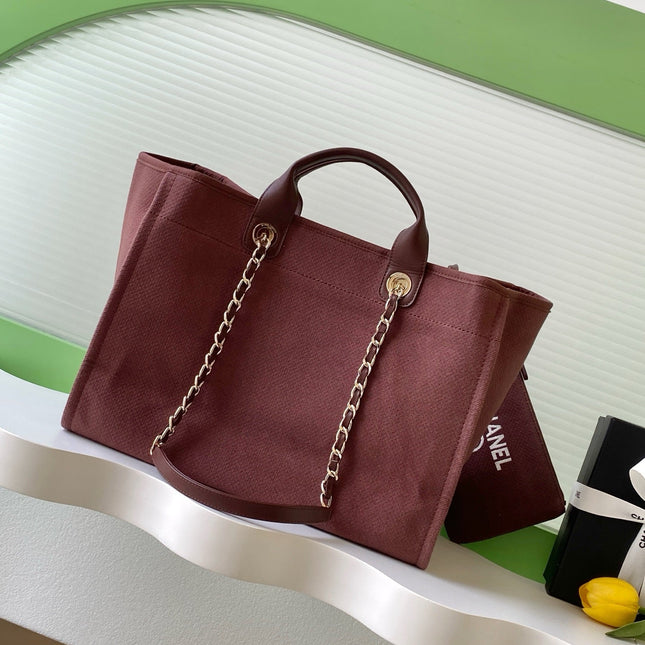 CHANEL 25S TOTE BAG 38 IN DARK RED CANVAS