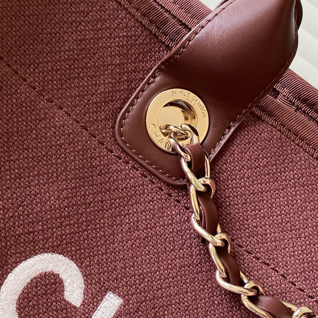 CHANEL 25S TOTE BAG 38 IN DARK RED CANVAS
