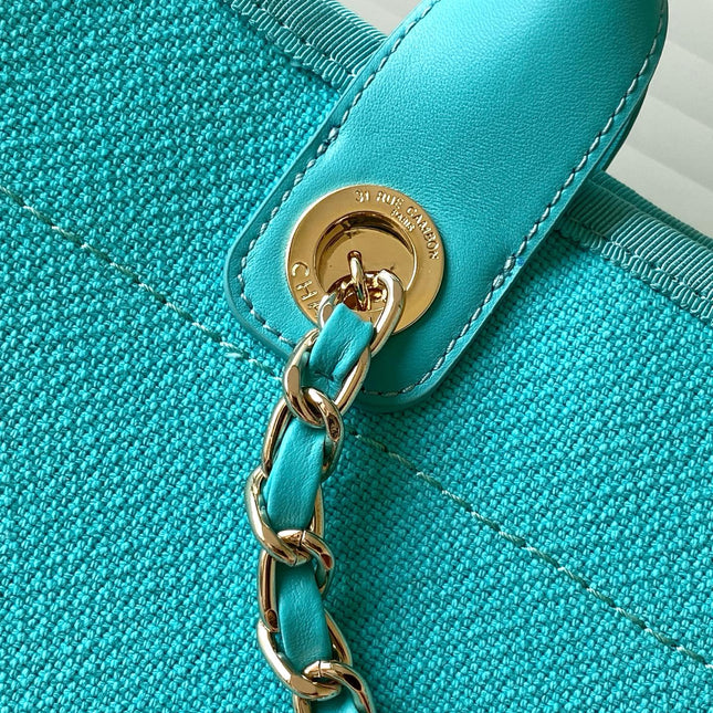 CHANEL 25S TOTE BAG 38 IN TURQUOISE BLUE CANVAS
