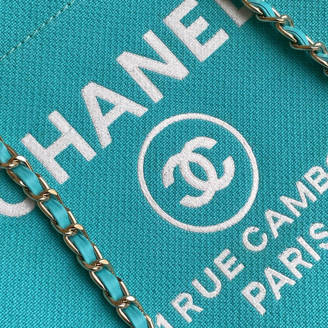 CHANEL 25S TOTE BAG 38 IN TURQUOISE BLUE CANVAS