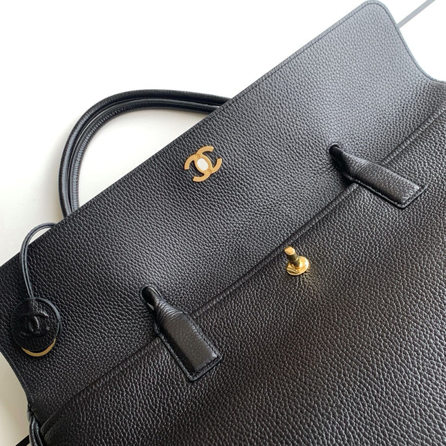 CHANEL 26S LARGE SHOPPING TOTE BAG 42 IN BLACK GRAINED CALFSKIN